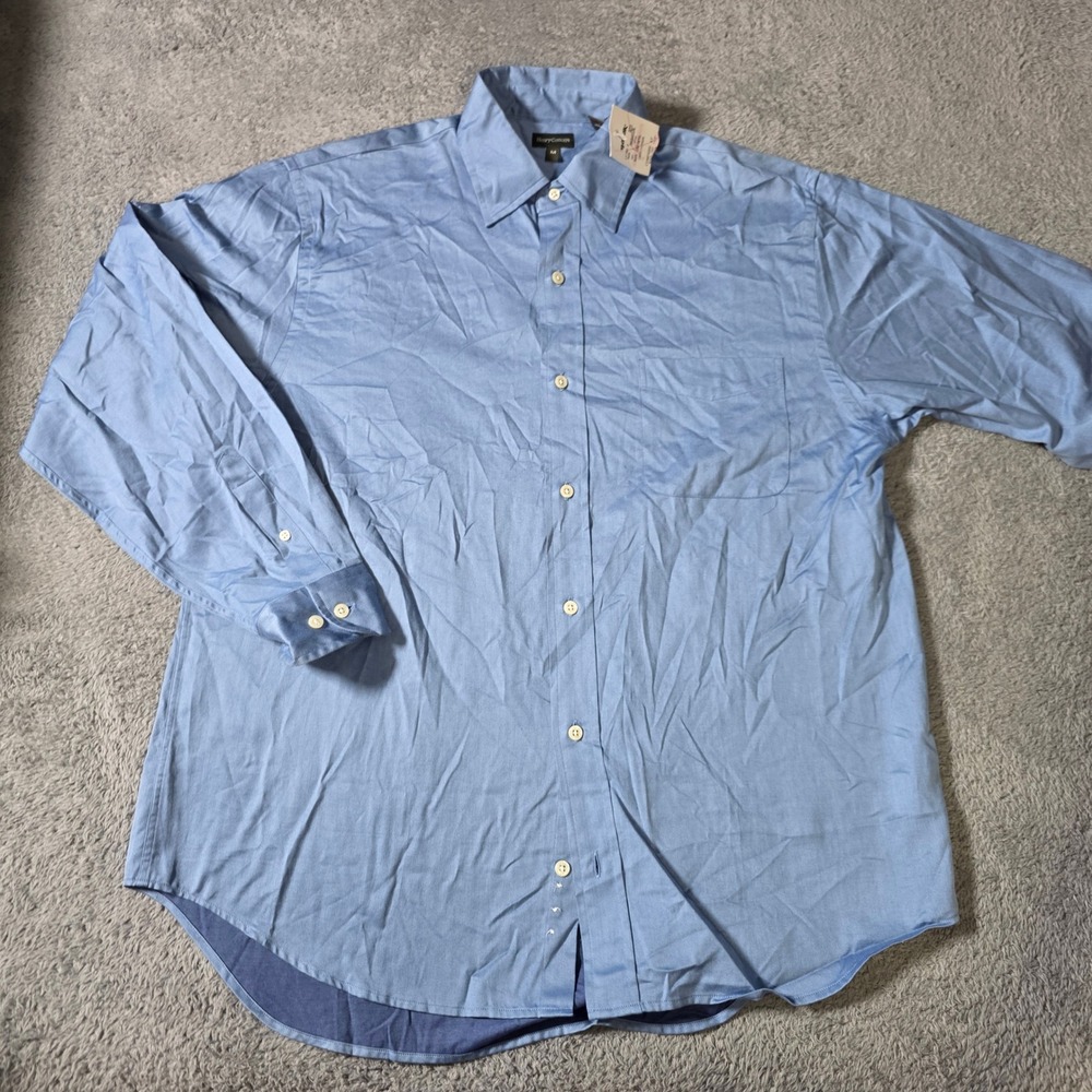 Henry Cotton's Mens Medium Button Down Shirt Light Blue Long Sleeve Twill Cotton